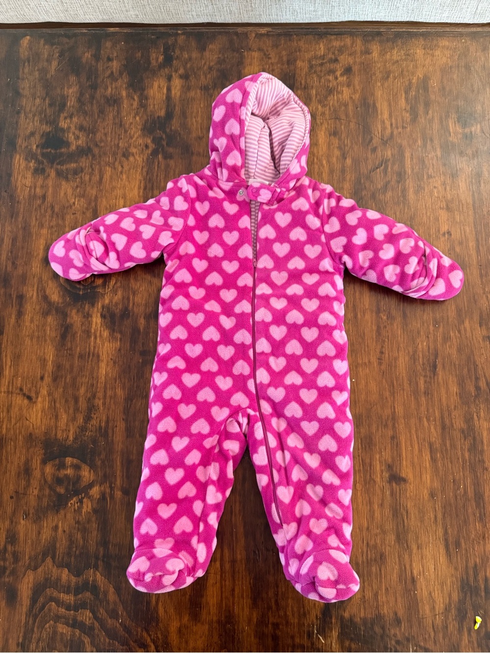 small wonders pink and light purple heart fleece coverall